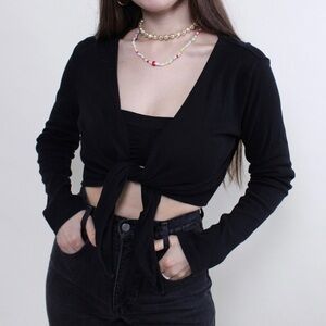 NWOT Harmonie Black Cropped Tie Sweater size XS